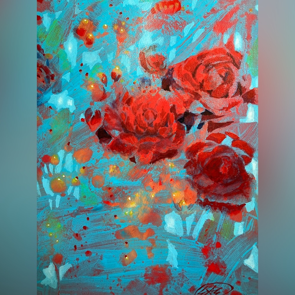 Original painting rose garden surreal art impressionist floral decor Artettina - Picture 5 of 10